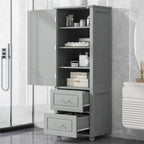 Grey / Black Tall Bathroom Storage Cabinet, 2 Drawers, Adjustable Shelf, MDF