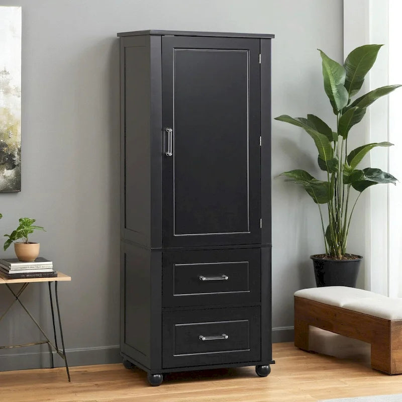 Mueble alto de baño gris/negro, 2 cajones, estante ajustable, MDF