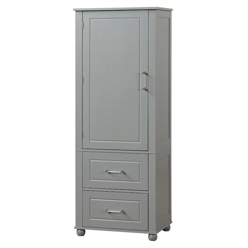 Grey / Black Tall Bathroom Storage Cabinet, 2 Drawers, Adjustable Shelf, MDF