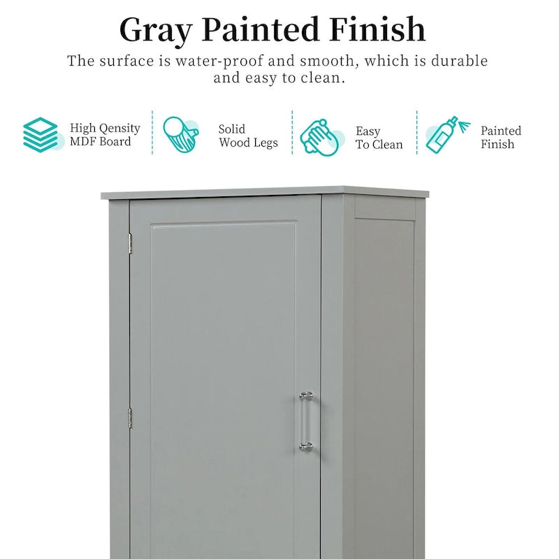 Grey / Black Tall Bathroom Storage Cabinet, 2 Drawers, Adjustable Shelf, MDF