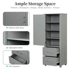 Grey / Black Tall Bathroom Storage Cabinet, 2 Drawers, Adjustable Shelf, MDF