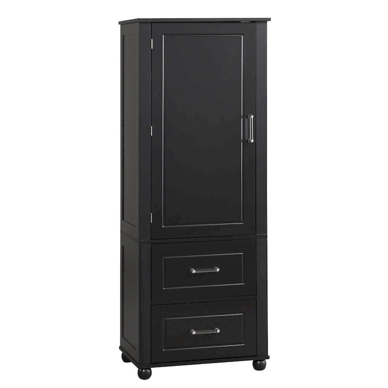 Grey / Black Tall Bathroom Storage Cabinet, 2 Drawers, Adjustable Shelf, MDF