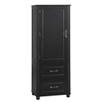 Grey / Black Tall Bathroom Storage Cabinet, 2 Drawers, Adjustable Shelf, MDF