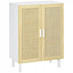 Black / White Sideboard Cabinet with 2 Rattan Doors, 3-Tier Adjustable Shelves, 1 Person Assembly