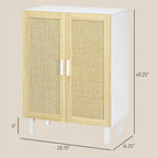 Black / White Sideboard Cabinet with 2 Rattan Doors, 3-Tier Adjustable Shelves, 1 Person Assembly