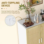 Black / White Sideboard Cabinet with 2 Rattan Doors, 3-Tier Adjustable Shelves, 1 Person Assembly